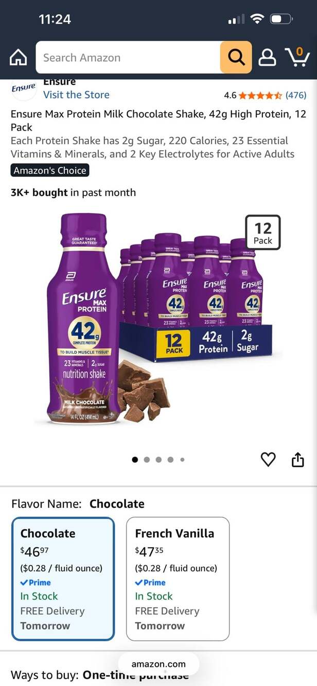 Ensure Max Protein Nutrition Shake, French Vanilla, 14 fl oz, 12 Pack